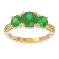 Emerald Ring In 18k Yellow Gold With Peridot Zasti Round Three-stone Ring