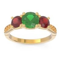 Emerald Ring In 18k Yellow Gold With Garnet And Citrine Zasti Round Three-stone Ring
