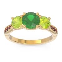 Lab Emerald Ring In 18k Yellow Gold With Peridot And Garnet Zasti Round Three-stone Ring