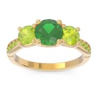 Lab Emerald Ring In 18k Yellow Gold With Peridot Zasti Round Three-stone Ring