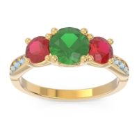 Lab Emerald Ring In 14k Yellow Gold With Ruby And Aquamarine Zasti Round Three-stone Ring