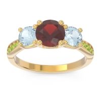 Garnet Ring In 18k Yellow Gold With Aquamarine And Peridot Zasti Round Three-stone Ring