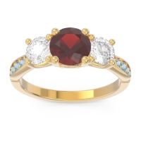Garnet Ring In 14k Yellow Gold With Lab Diamond And Aquamarine Zasti Round Three-stone Ring