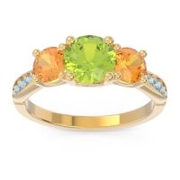 Peridot Ring In 18k Yellow Gold With Citrine And Aquamarine Zasti Round Three-stone Ring