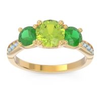 Peridot Ring In 18k Yellow Gold With Emerald And Aquamarine Zasti Round Three-stone Ring