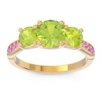 Peridot Ring In 18k Yellow Gold With Pink Tourmaline Zasti Round Three-stone Ring