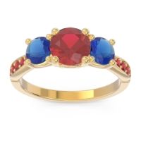 Ruby Ring In 14k Yellow Gold With Blue Sapphire Zasti Round Three-stone Ring