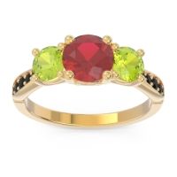 Lab Ruby Ring In 18k Yellow Gold With Peridot And Black Onyx Zasti Round Three-stone Ring