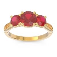 Lab Ruby Ring In 18k Yellow Gold With Ruby And Citrine Zasti Round Three-stone Ring