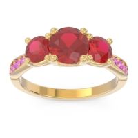 Lab Ruby Ring In 14k Yellow Gold With Ruby And Pink Tourmaline Zasti Round Three-stone Ring