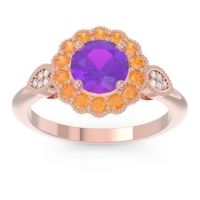 Amethyst Ring In 14K Rose Gold With Citrine And Lab Diamond Narayantra Round Antique Ring