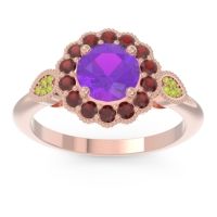 Amethyst Ring In 14K Rose Gold With Garnet And Peridot Narayantra Round Antique Ring
