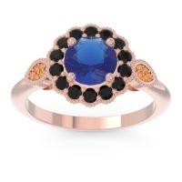 Lab Blue Sapphire Ring In 18K Rose Gold With Black Onyx And Citrine Narayantra Round Antique Ring