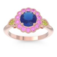 Lab Blue Sapphire Ring In 14K Rose Gold With Pink Tourmaline And Peridot Narayantra Round Antique Ring