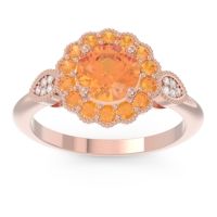 Citrine Engagement Ring In 18K Rose Gold With Diamond - Narayantra Round Antique Ring