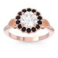 Lab Diamond Ring In 14K Rose Gold With Black Onyx And Citrine Narayantra Round Antique Ring