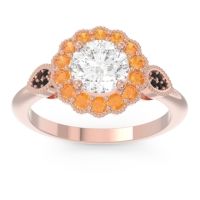 Lab Diamond Ring In 18K Rose Gold With Citrine And Black Onyx Narayantra Round Antique Ring