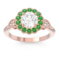 Lab Diamond Engagement Ring In 18K Rose Gold With Emerald And Diamond - Narayantra Round Antique Ring