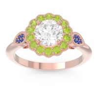 Lab Diamond Ring In 18K Rose Gold With Peridot And Blue Sapphire Narayantra Round Antique Ring