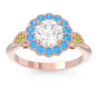 Lab Diamond Ring In 18K Rose Gold With Swiss Blue Topaz And Peridot Narayantra Round Antique Ring