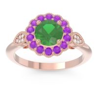 Emerald Engagement Ring In 18K Rose Gold With Amethyst And Diamond - Narayantra Round Antique Ring