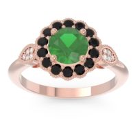 Emerald Engagement Ring In 18K Rose Gold With Black Onyx And Diamond - Narayantra Round Antique Ring