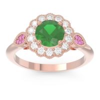 Emerald Ring In 18K Rose Gold With Lab Diamond And Pink Tourmaline Narayantra Round Antique Ring