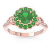 Emerald Engagement Ring In 18K Rose Gold With Diamond - Narayantra Round Antique Ring
