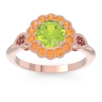 Peridot Ring In 14K Rose Gold With Citrine And Garnet Narayantra Round Antique Ring