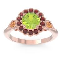 Peridot Ring In 14K Rose Gold With Garnet And Citrine Narayantra Round Antique Ring