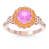 Pink Tourmaline Ring In 14K Rose Gold With Citrine And Lab Diamond Narayantra Round Antique Ring