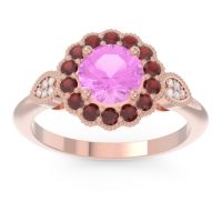 Pink Tourmaline Ring In 14K Rose Gold With Garnet And Lab Diamond Narayantra Round Antique Ring