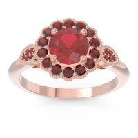 Lab Ruby Ring In 18K Rose Gold With Garnet Narayantra Round Antique Ring
