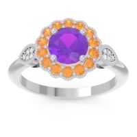Amethyst Ring In 18k White Gold With Citrine And Lab Diamond Narayantra Round Antique Ring