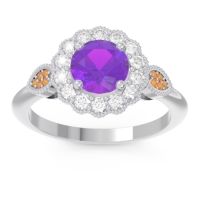 Amethyst Ring In 18k White Gold With Lab Diamond And Citrine Narayantra Round Antique Ring