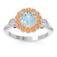 Aquamarine Ring In 18k White Gold With Citrine And Lab Diamond Narayantra Round Antique Ring