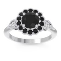 Black Onyx Engagement Ring In Palladium With Diamond - Narayantra Round Antique Ring
