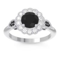 Black Onyx Ring In Palladium With Lab Diamond Narayantra Round Antique Ring