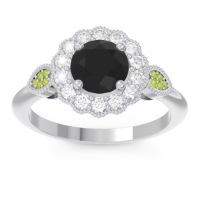 Black Onyx Ring In 18k White Gold With Lab Diamond And Peridot Narayantra Round Antique Ring