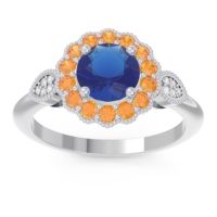 Lab Blue Sapphire Ring In 18k White Gold With Citrine And Lab Diamond Narayantra Round Antique Ring