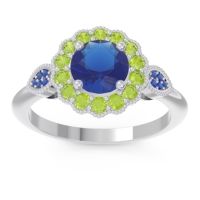 Lab Blue Sapphire Ring In Palladium With Peridot And Blue Sapphire Narayantra Round Antique Ring