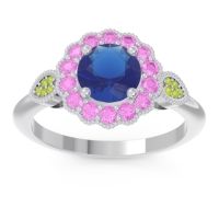 Lab Blue Sapphire Ring In Palladium With Pink Tourmaline And Peridot Narayantra Round Antique Ring