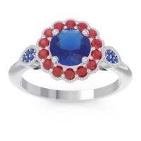 Lab Blue Sapphire Ring In Palladium With Ruby And Blue Sapphire Narayantra Round Antique Ring