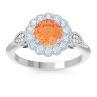 Citrine Engagement Ring In 18k White Gold With Aquamarine And Diamond - Narayantra Round Antique Ring