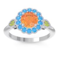 Citrine Ring In Palladium With Swiss Blue Topaz And Peridot Narayantra Round Antique Ring