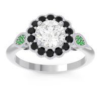 Lab Diamond Ring In 14k White Gold With Black Onyx And Emerald Narayantra Round Antique Ring