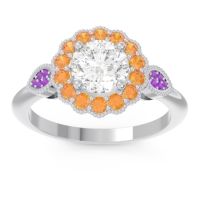 Lab Diamond Ring In Palladium With Citrine And Amethyst Narayantra Round Antique Ring