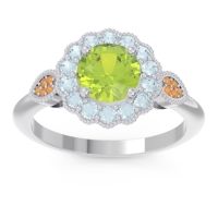 Peridot Ring In 14k White Gold With Aquamarine And Citrine Narayantra Round Antique Ring