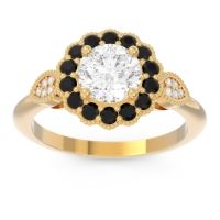 Lab Diamond Ring In 14k Yellow Gold With Black Onyx Narayantra Round Antique Ring