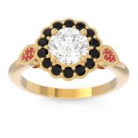 Lab Diamond Ring In 14k Yellow Gold With Black Onyx And Ruby Narayantra Round Antique Ring